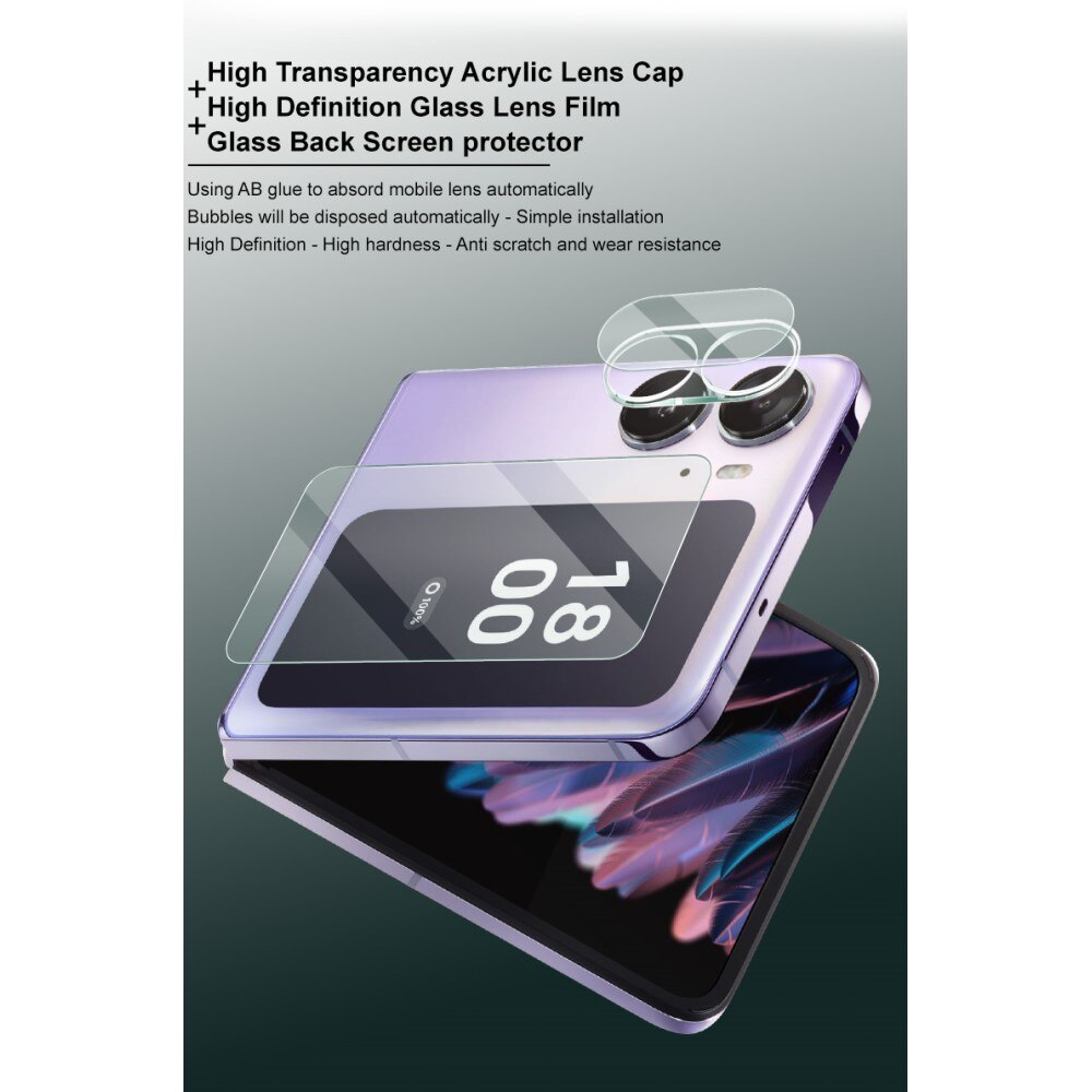 Härdat Glas Linsskydd + Ytterskärmskydd Oppo Find N2 Flip Genomskinlig