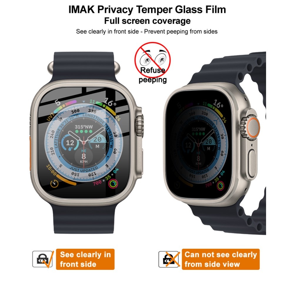 Privacy Härdat Glas Skärmskydd Apple Watch Ultra 49mm