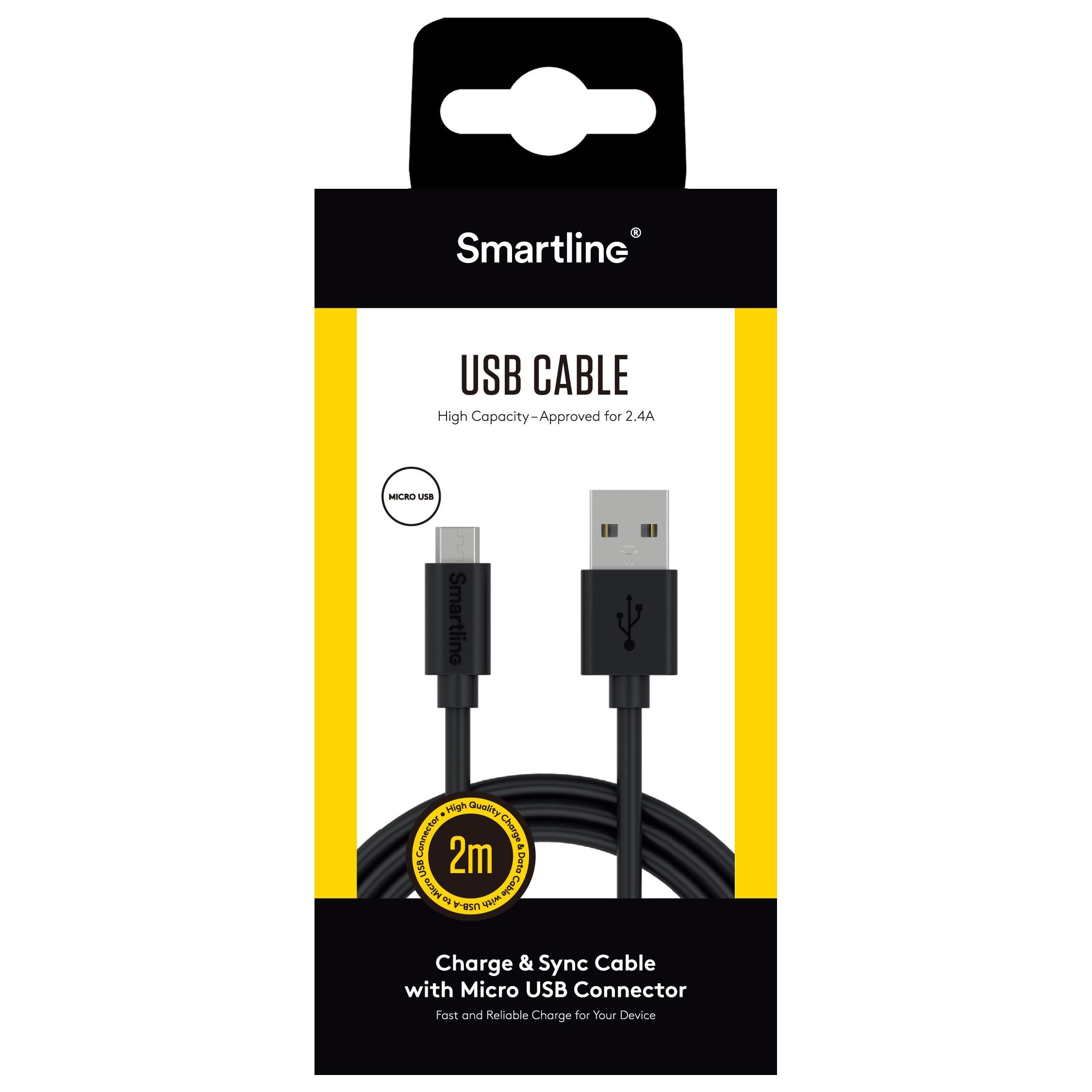 USB-kabel MicroUSB 2m Svart