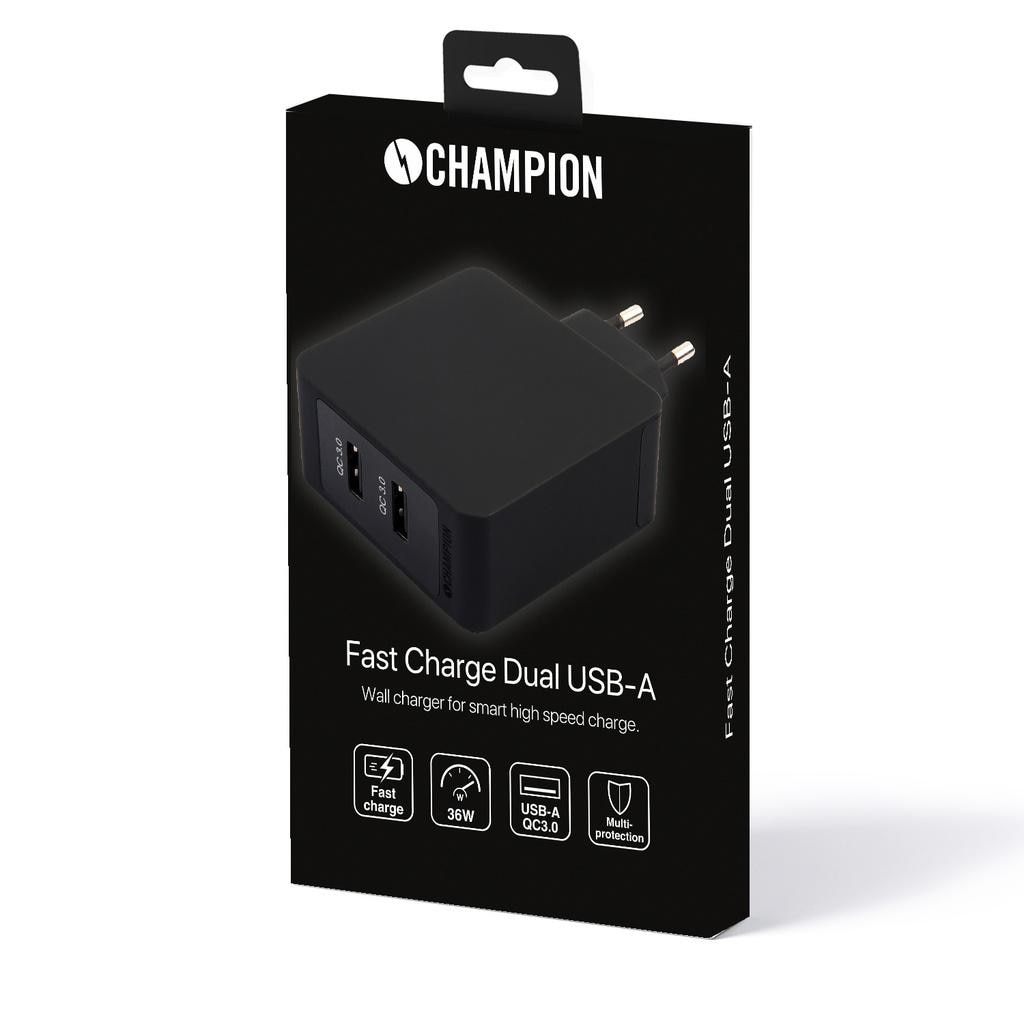 Fast Charge Dual USB QC3 36W Svart