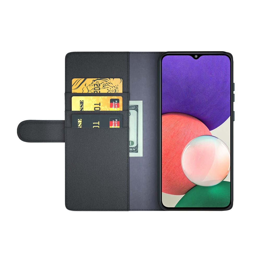 Äkta Läderfodral Samsung Galaxy A22 5G Svart