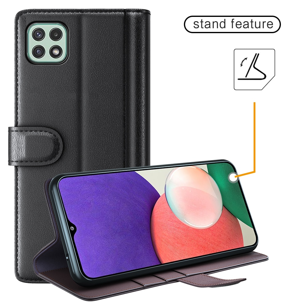Äkta Läderfodral Samsung Galaxy A22 5G Svart