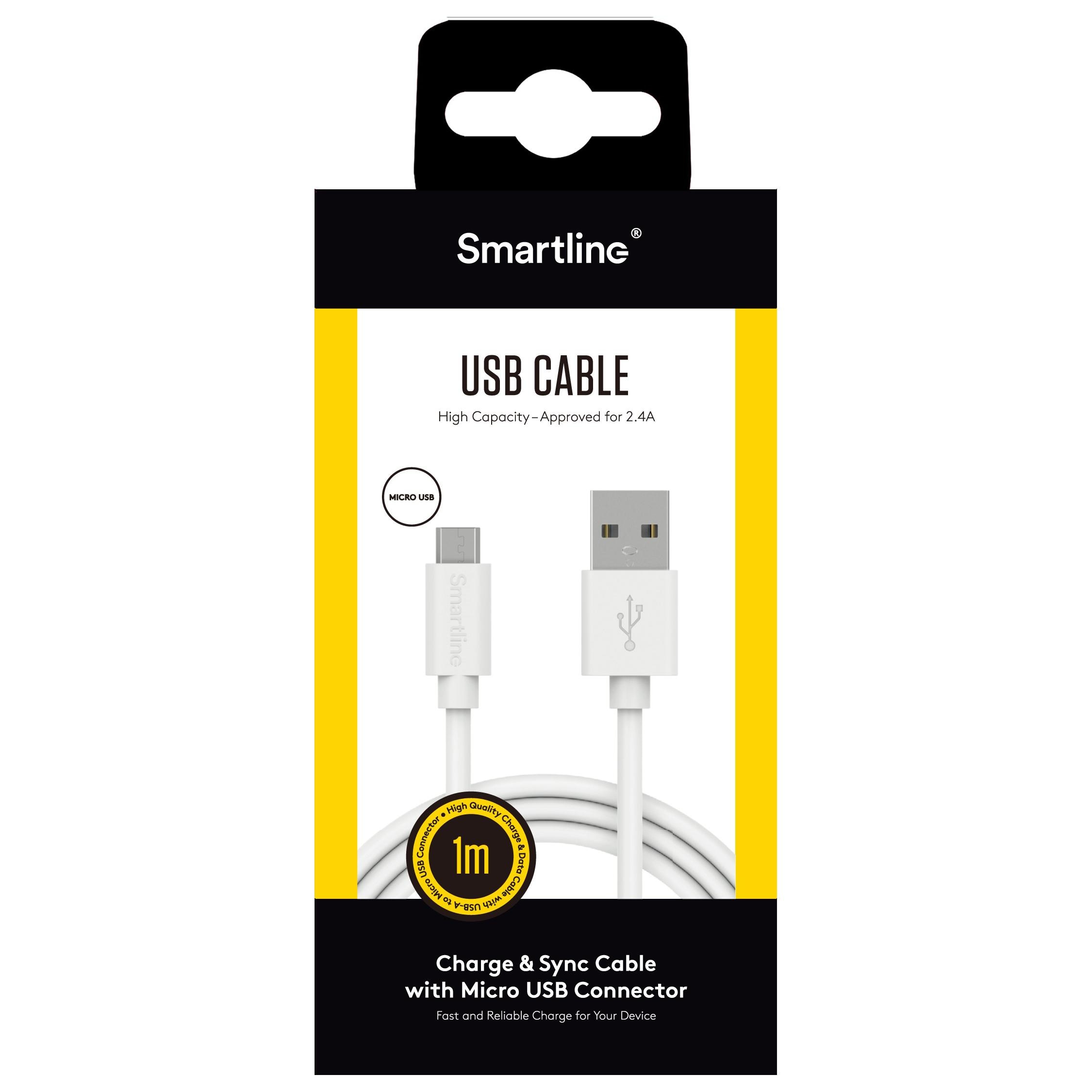 USB-kabel MicroUSB 1m Vit