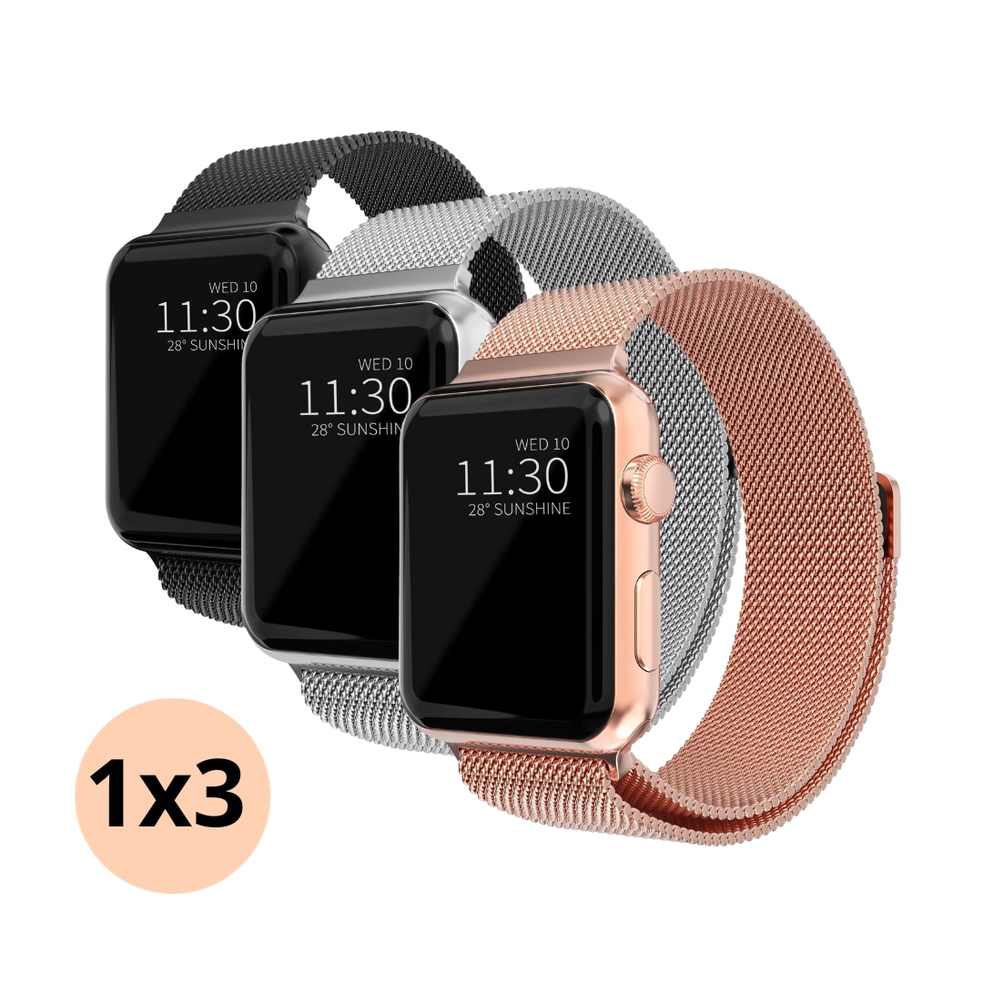 Apple Watch 41mm Series 8 Kit Armband Milanese Loop svart, silver, roséguld