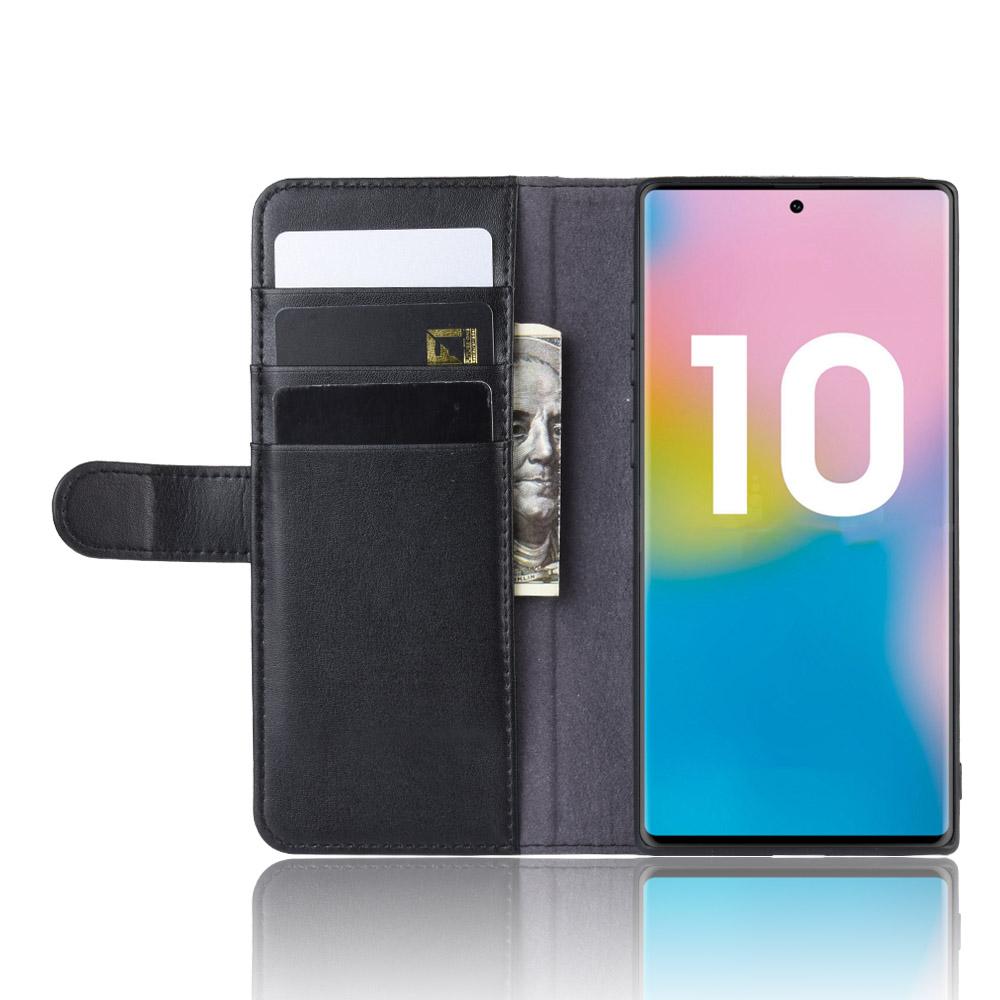 Äkta Läderfodral Galaxy Note 10 Plus svart