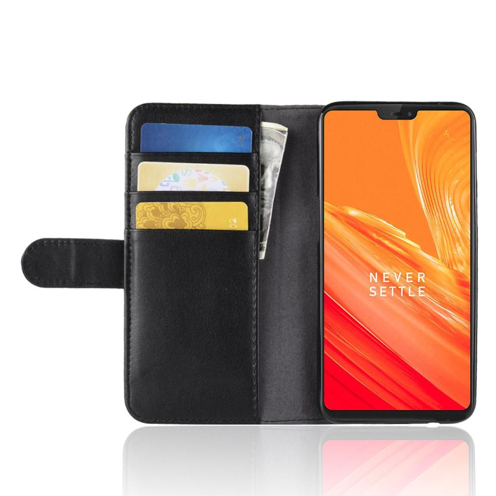 Äkta Läderfodral OnePlus 6 svart