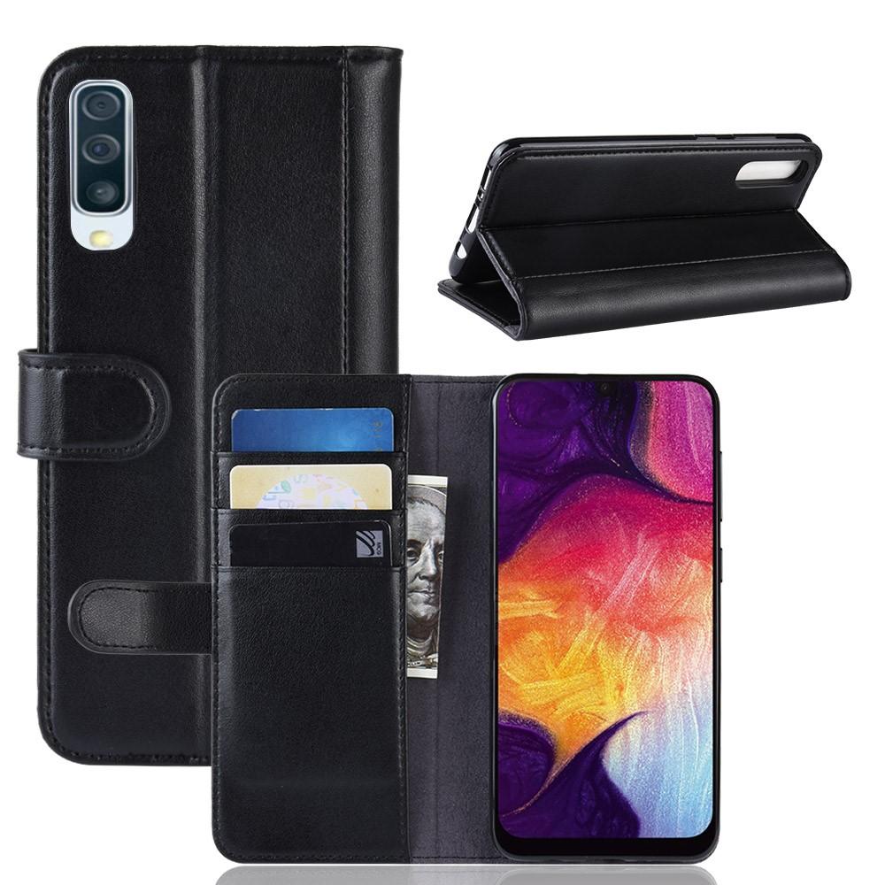 Äkta Läderfodral Samsung Galaxy A50 Svart