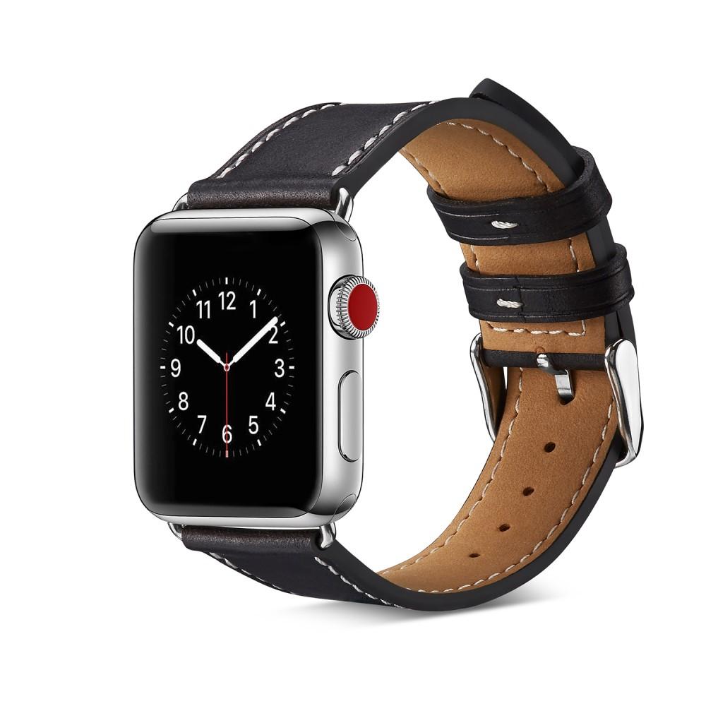 Läderarmband Apple Watch Series 7 45mm Svart