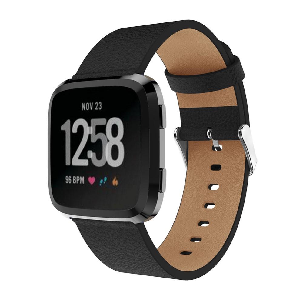 Läderarmband Fitbit Versa/Versa 2 svart