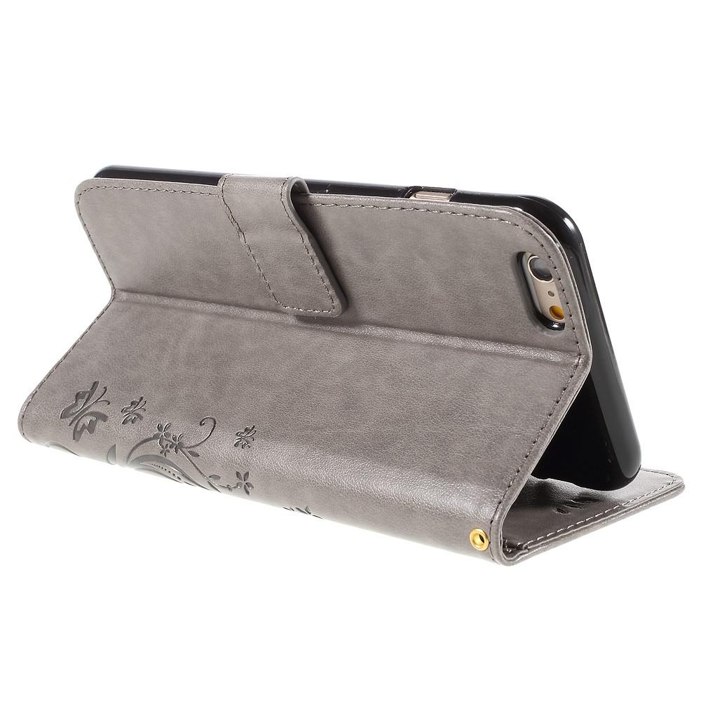 Läderfodral Fjärilar iPhone 6/6S Grå