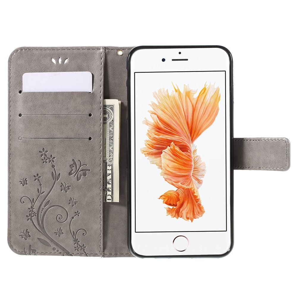 Läderfodral Fjärilar iPhone 6/6S Grå