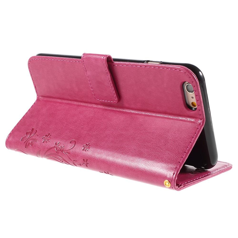 Läderfodral Fjärilar Apple iPhone 6/6S rosa