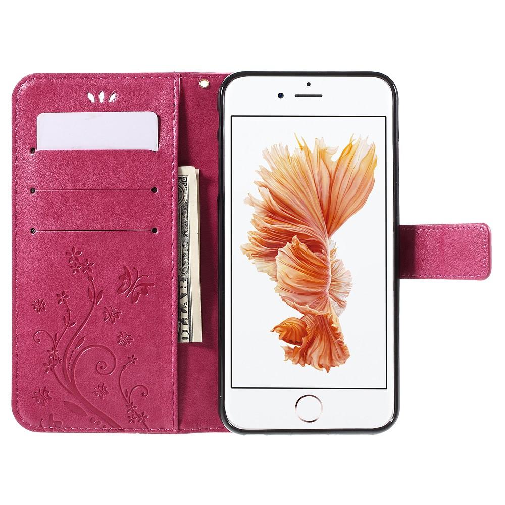 Läderfodral Fjärilar Apple iPhone 6/6S rosa