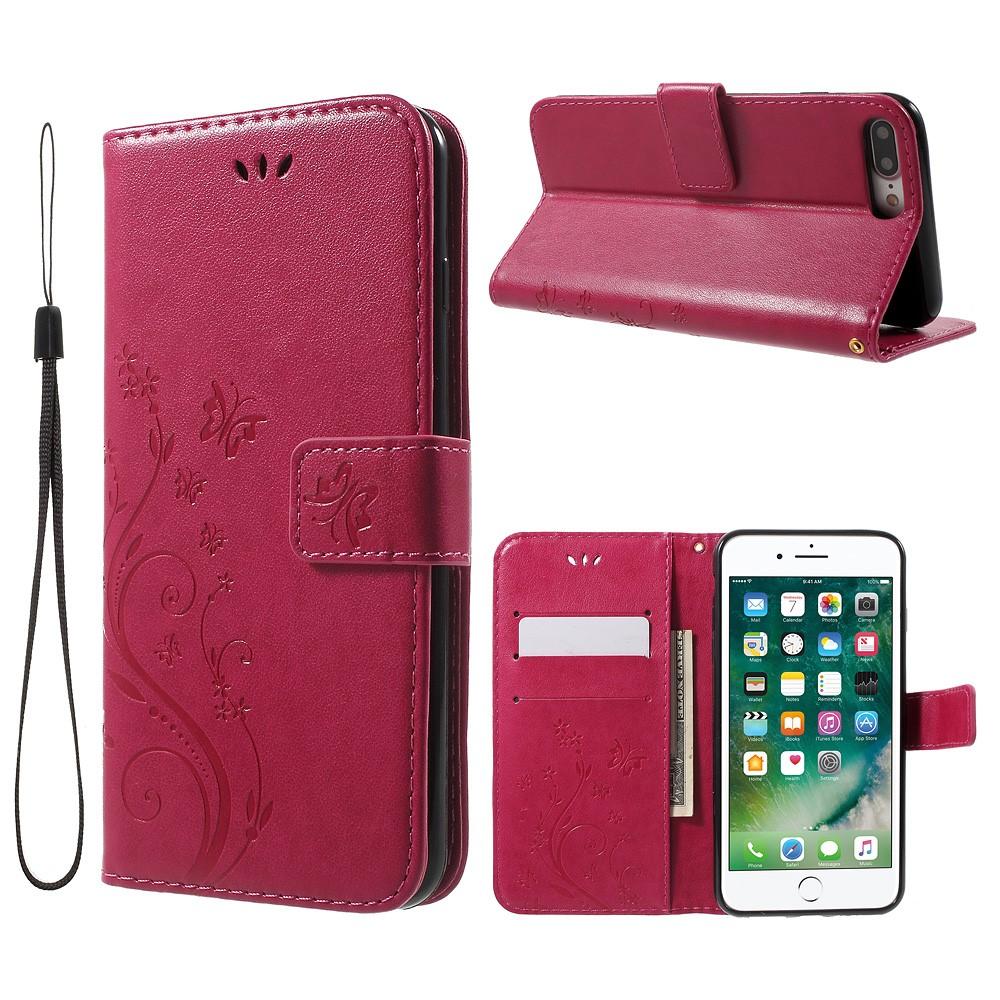 Läderfodral Fjärilar Apple iPhone 7 Plus/8 Plus cerise