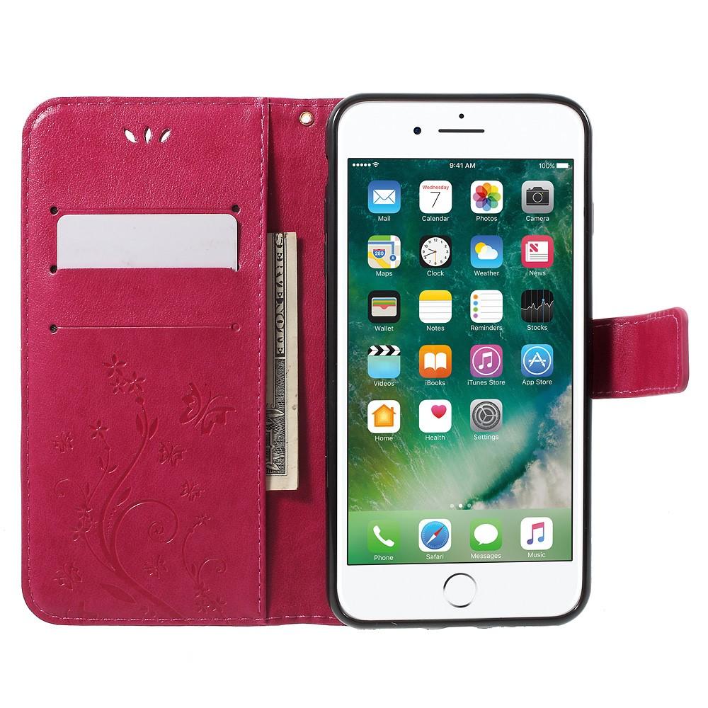 Läderfodral Fjärilar Apple iPhone 7 Plus/8 Plus cerise