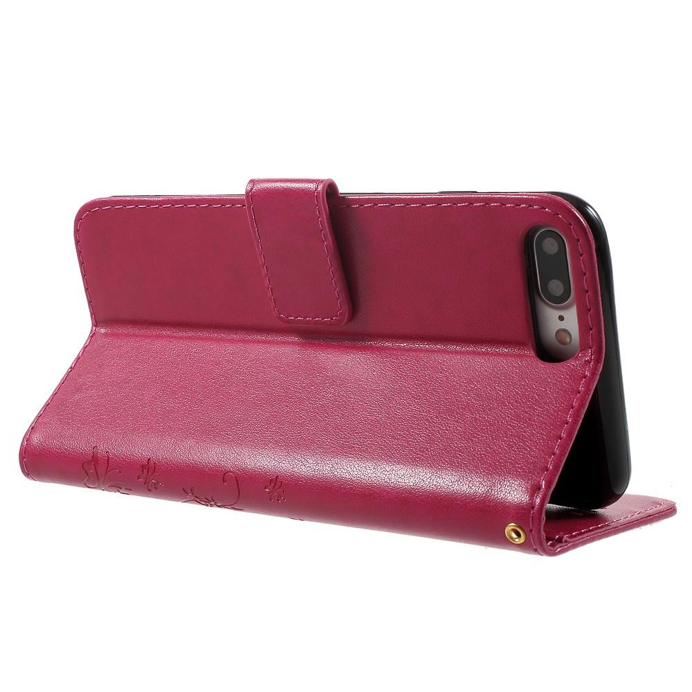 Läderfodral Fjärilar Apple iPhone 7 Plus/8 Plus cerise