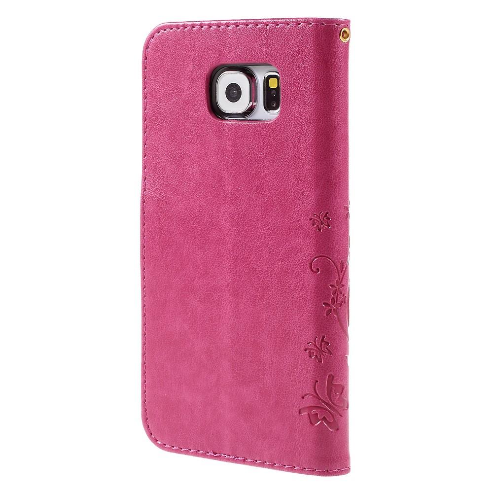 Läderfodral Fjärilar Galaxy S6 rosa