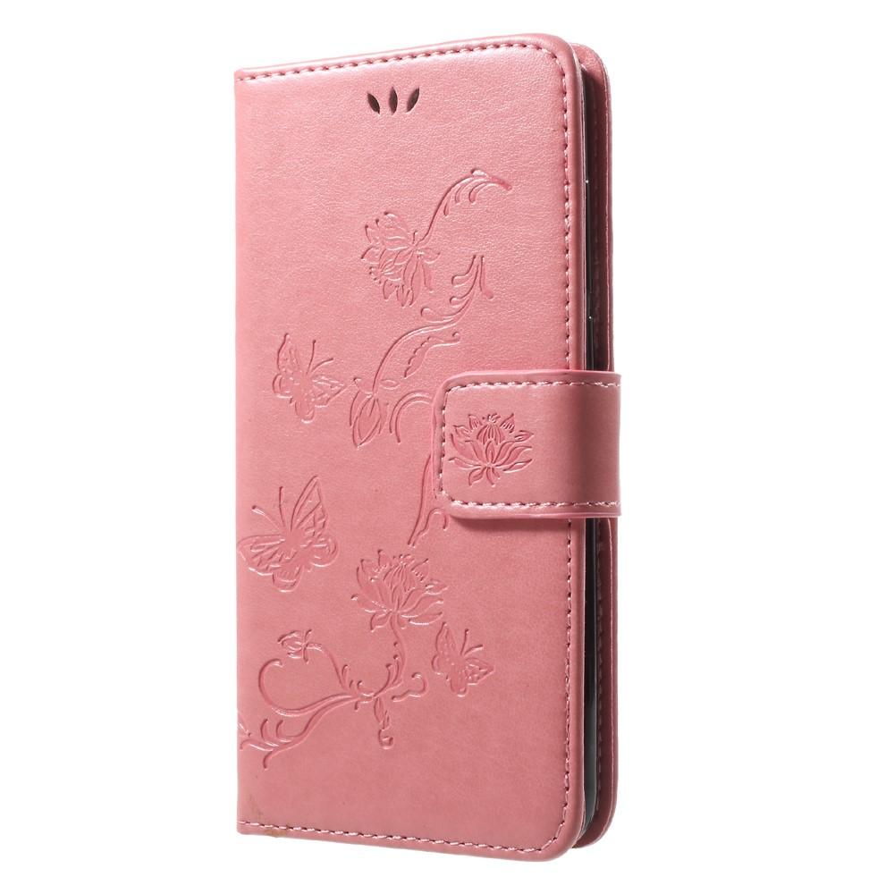 Läderfodral Fjärilar Huawei Honor 9 rosa