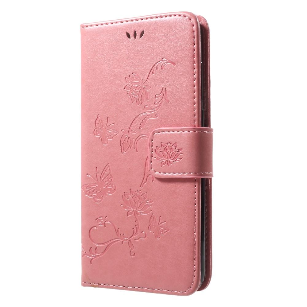 Läderfodral Fjärilar Huawei Honor 9 rosa