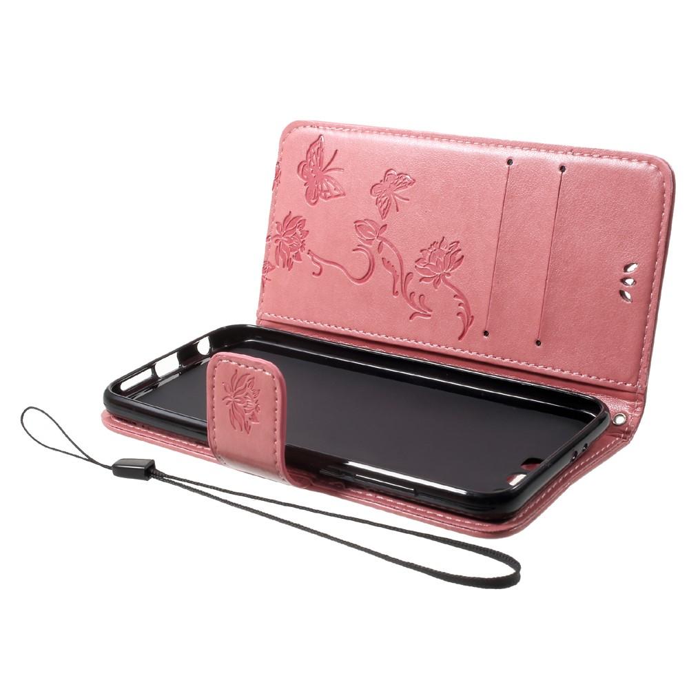 Läderfodral Fjärilar Huawei Honor 9 Rosa
