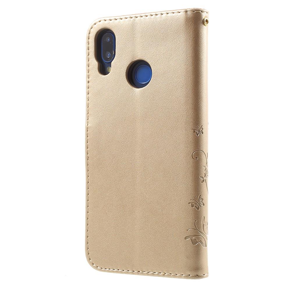 Läderfodral Fjärilar Huawei P20 Lite guld