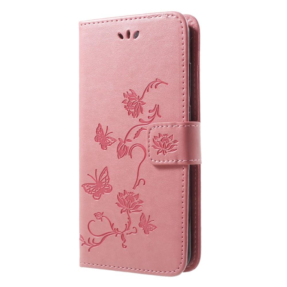 Läderfodral Fjärilar Huawei P20 Pro rosa