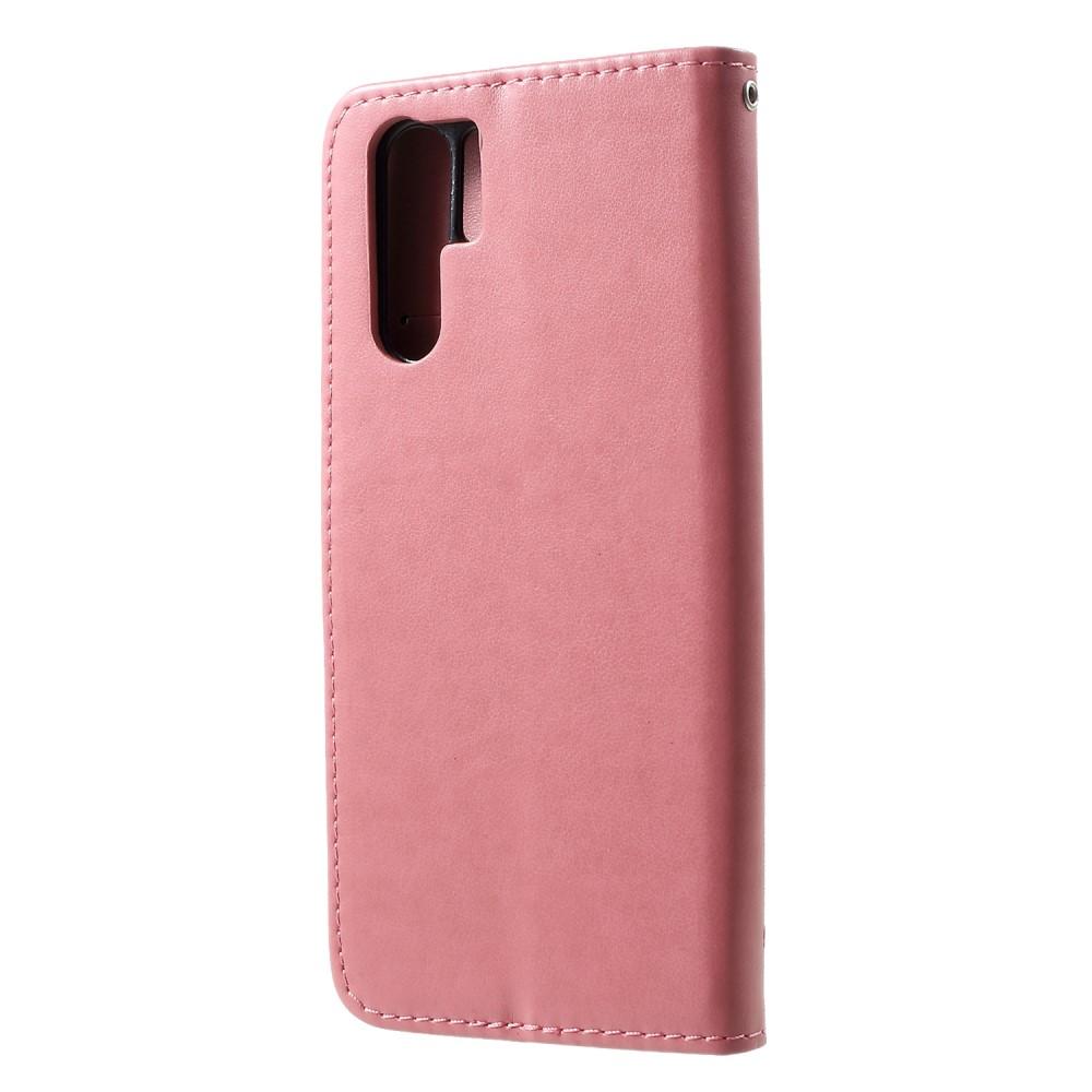 Läderfodral Fjärilar Huawei P30 Pro Rosa