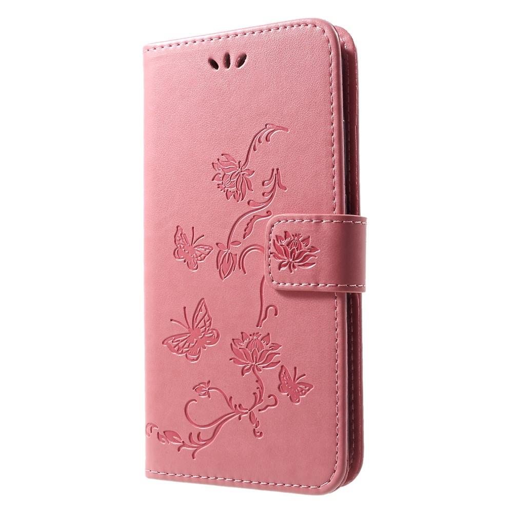 Läderfodral Fjärilar Huawei P Smart 2019 rosa