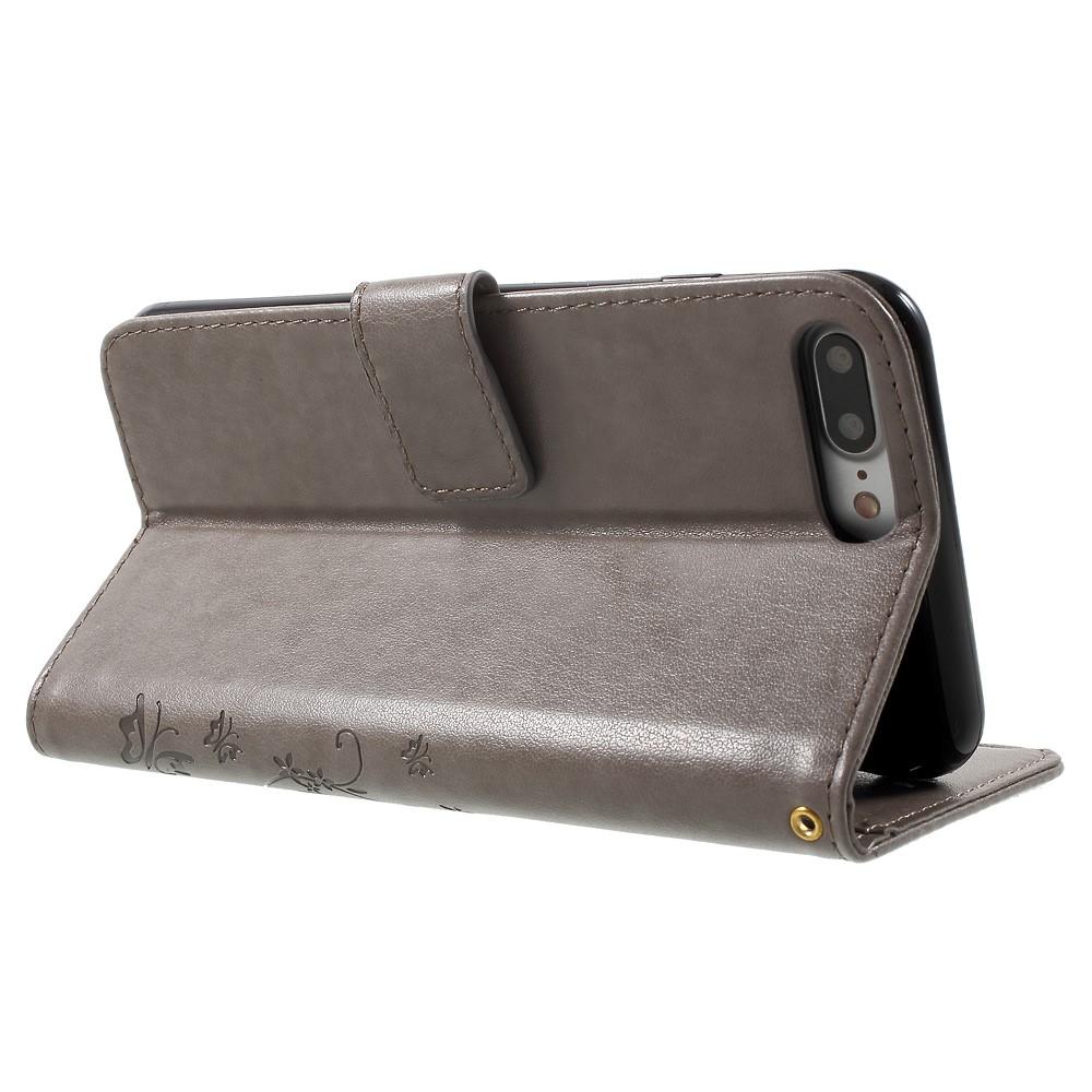 Läderfodral Fjärilar Apple iPhone 7 Plus/iPhone 8 Plus Grå
