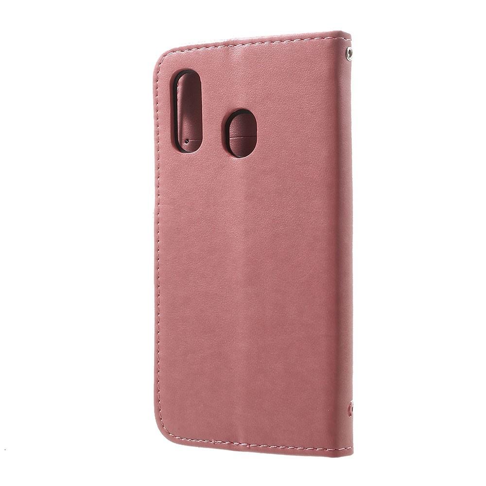 Läderfodral Fjärilar Samsung Galaxy A20e rosa