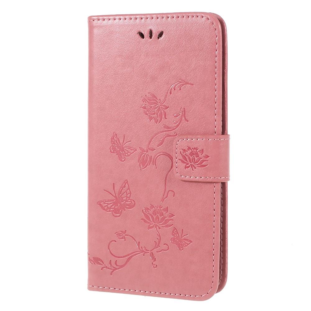 Läderfodral Fjärilar Samsung Galaxy A6 2018 rosa