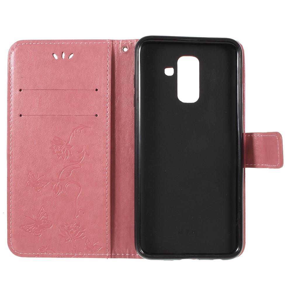 Läderfodral Fjärilar Samsung Galaxy A6 2018 rosa