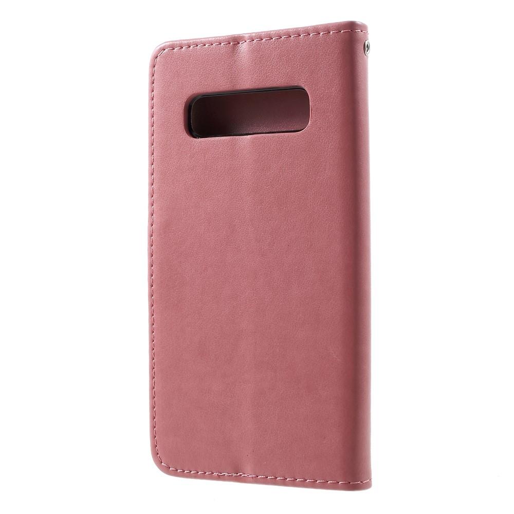 Läderfodral Fjärilar Samsung Galaxy S10 Plus rosa