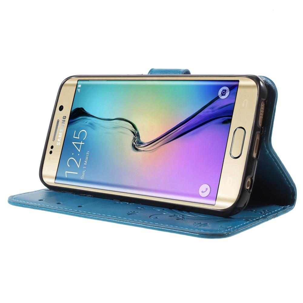 Läderfodral Fjärilar Samsung Galaxy S6 Edge blå