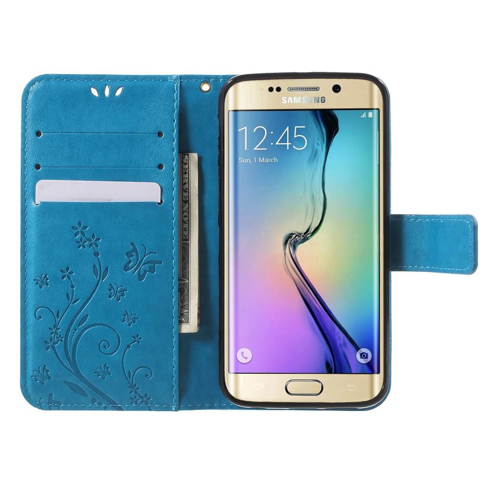 Läderfodral Fjärilar Samsung Galaxy S6 Edge blå