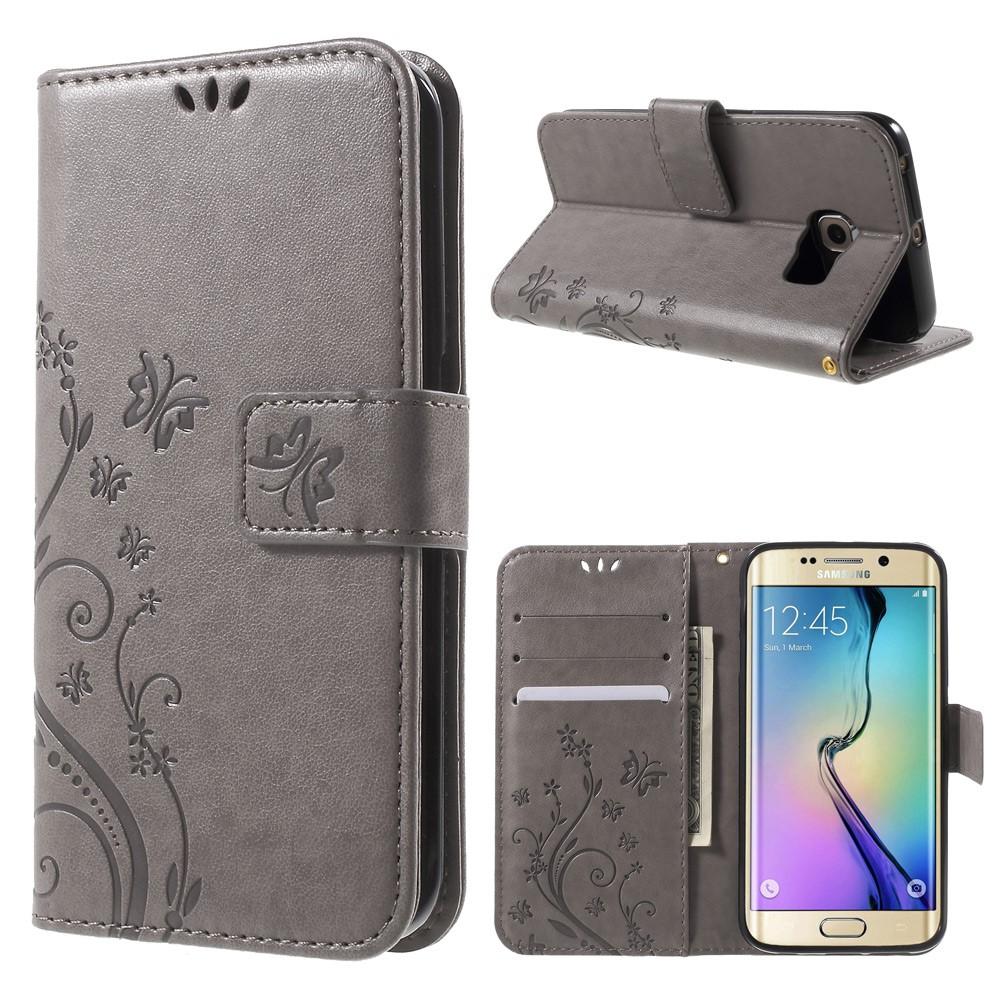 Läderfodral Fjärilar Samsung Galaxy S6 Edge Grå