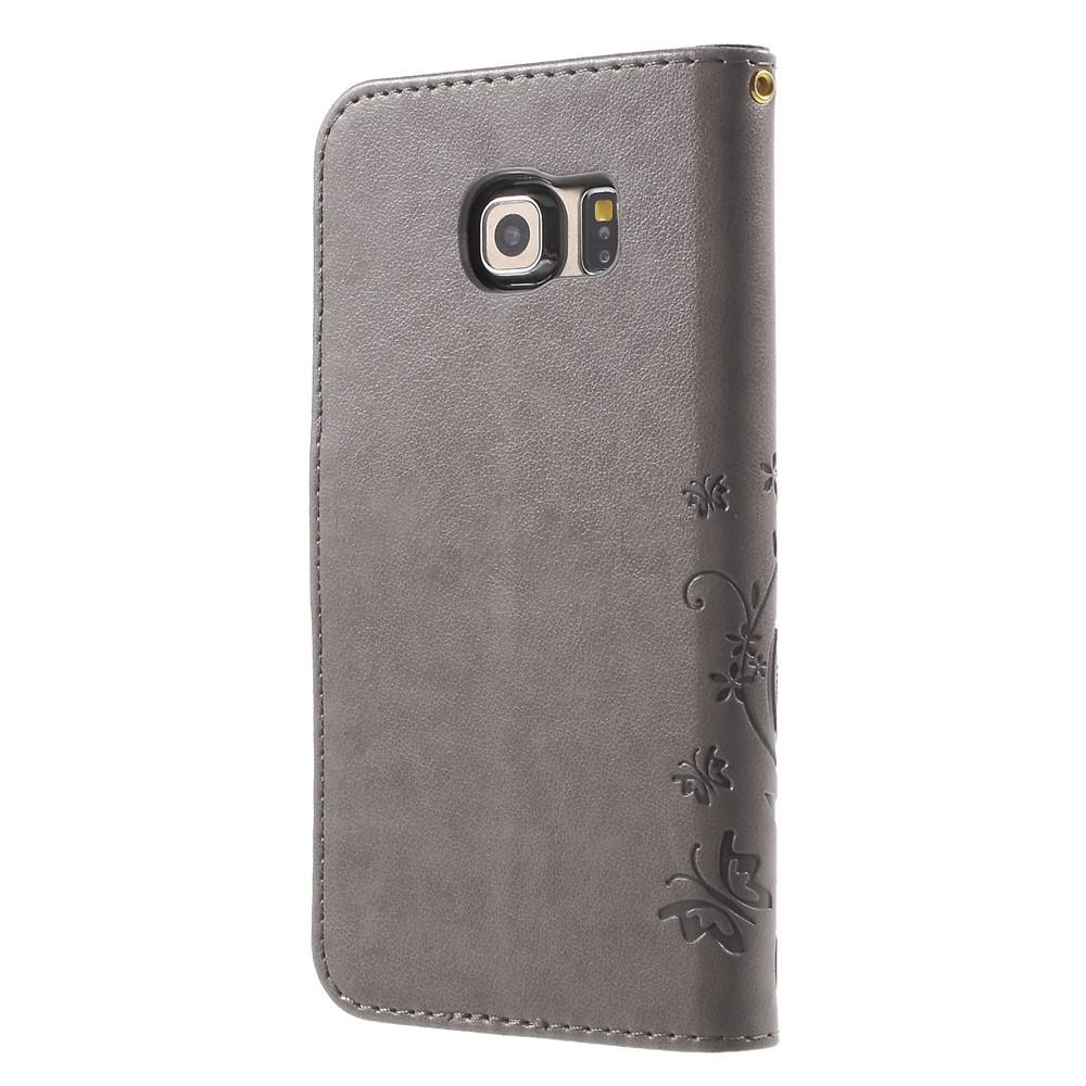Läderfodral Fjärilar Samsung Galaxy S6 Edge Grå