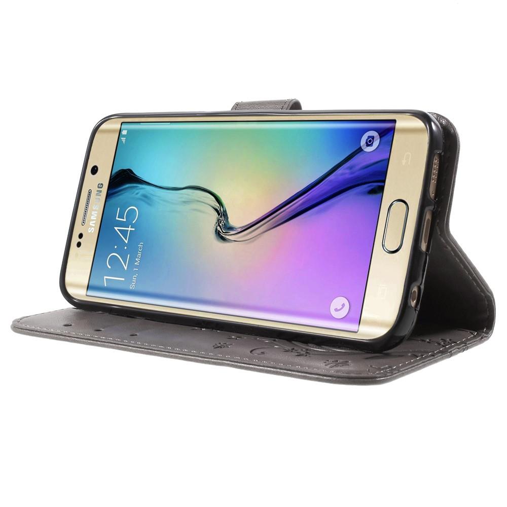 Läderfodral Fjärilar Samsung Galaxy S6 Edge grå