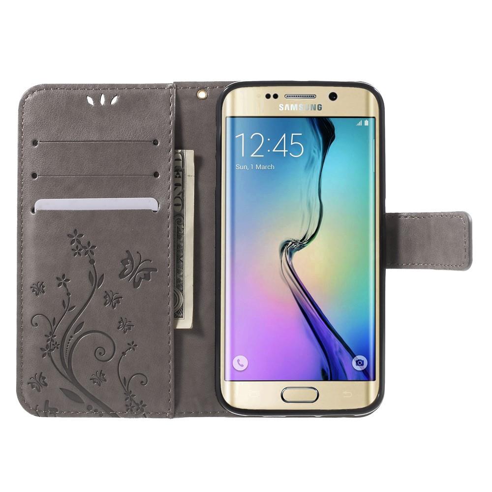Läderfodral Fjärilar Samsung Galaxy S6 Edge Grå