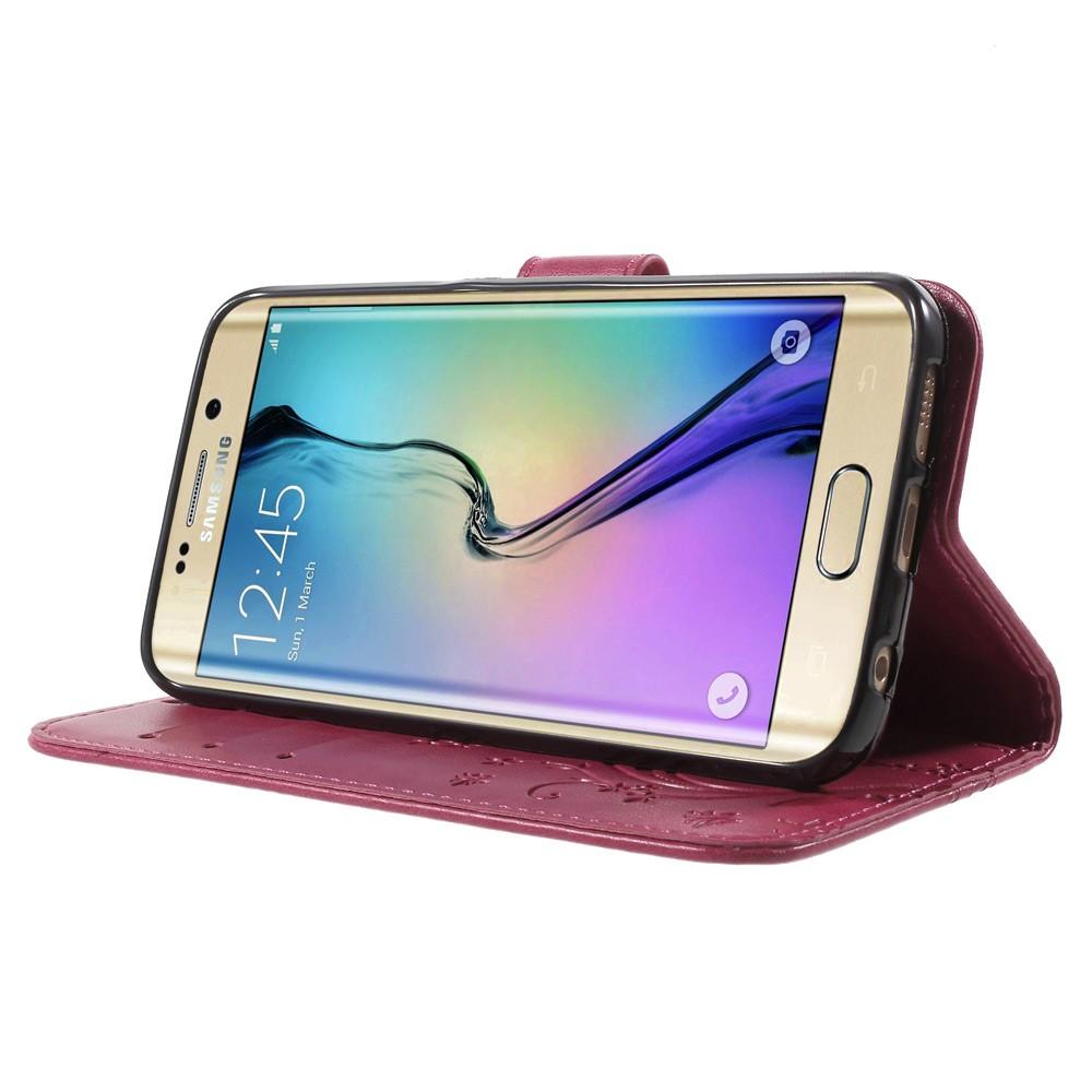 Läderfodral Fjärilar Samsung Galaxy S6 Edge rosa