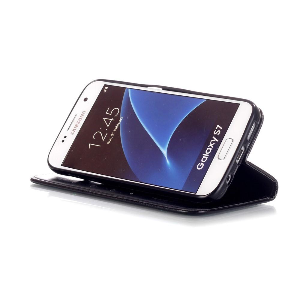 Läderfodral Fjärilar Samsung Galaxy S7 svart