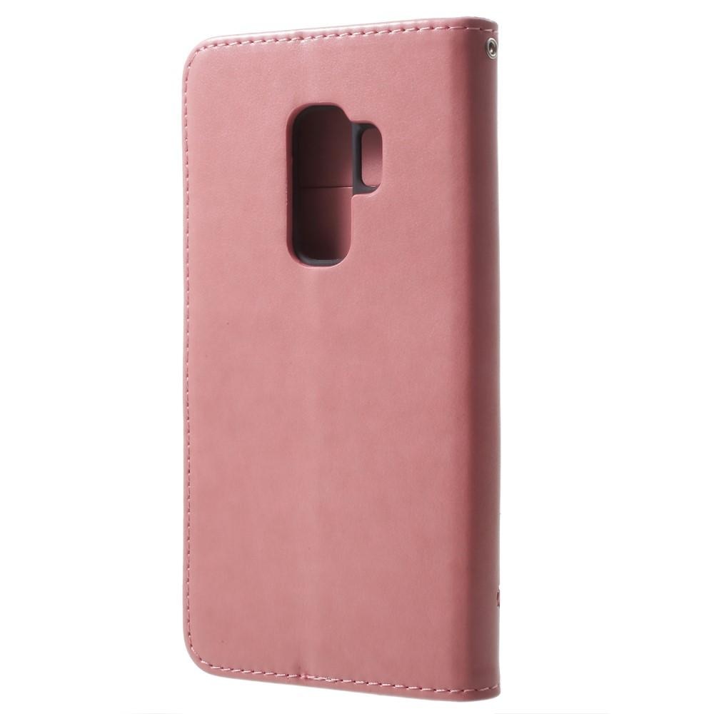 Läderfodral Fjärilar Samsung Galaxy S9 Plus rosa