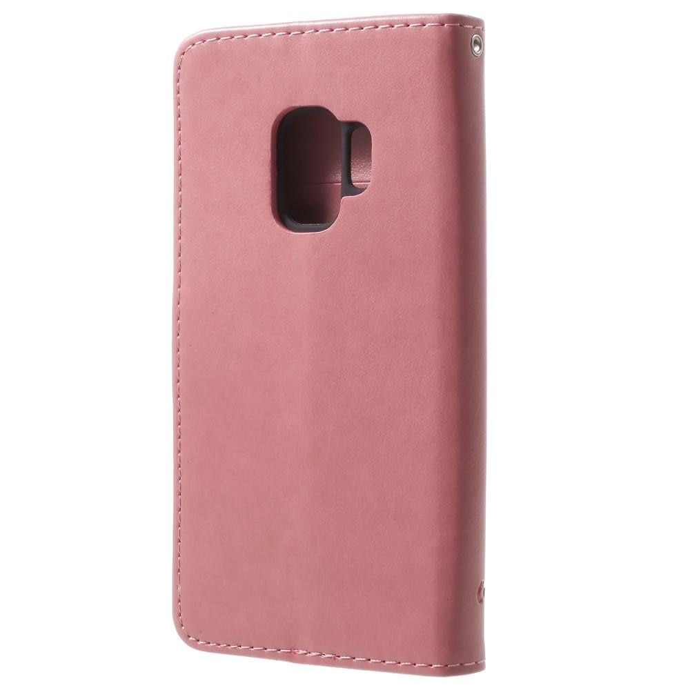 Läderfodral Fjärilar Samsung Galaxy S9 rosa