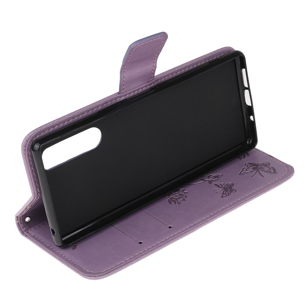 Läderfodral Fjärilar Sony Xperia 5 Lila
