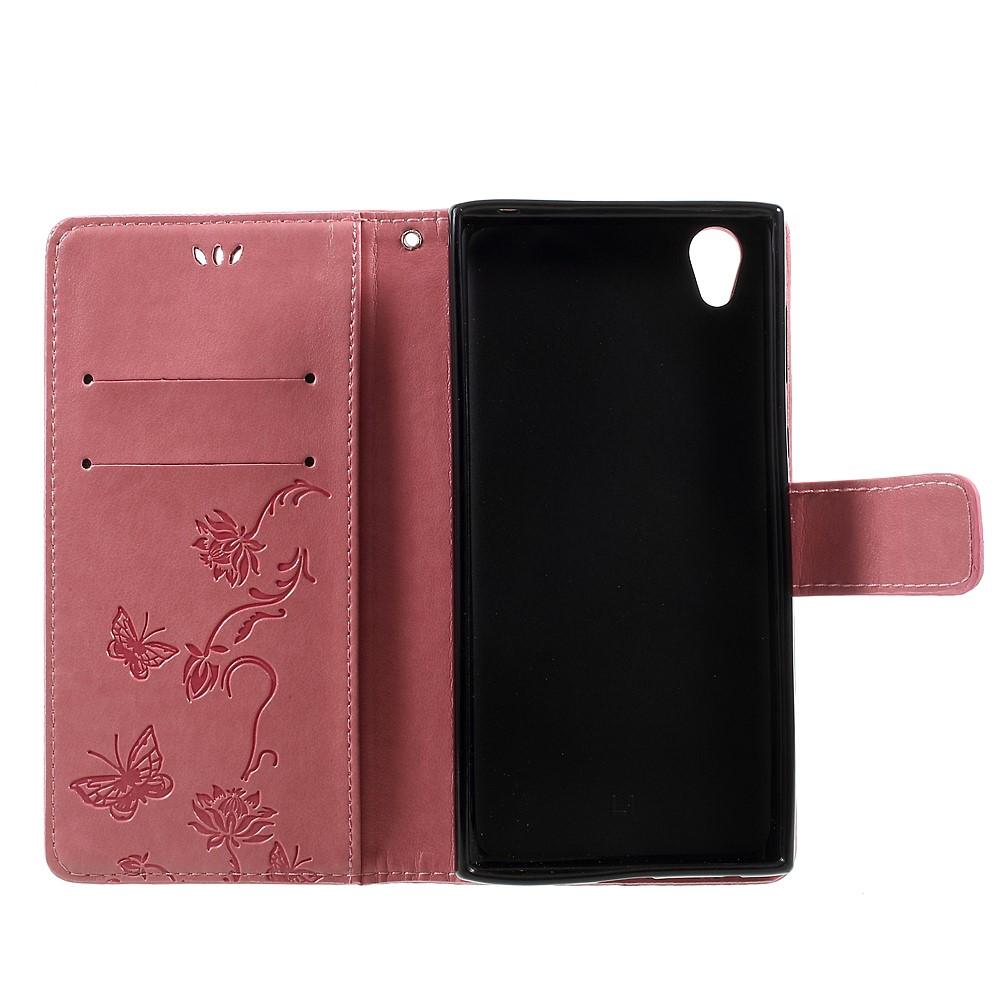Läderfodral Fjärilar Sony Xperia L1 rosa