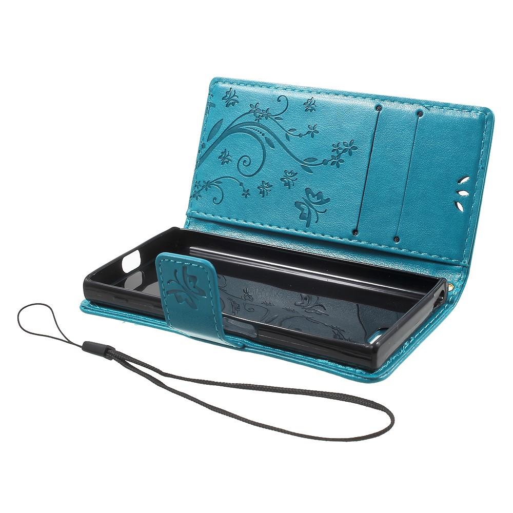 Läderfodral Fjärilar Sony Xperia X Compact blå