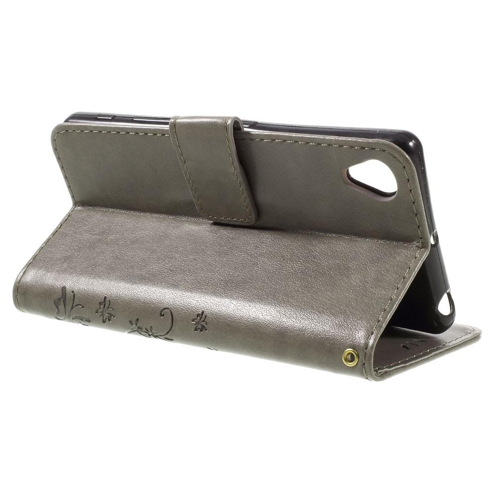 Läderfodral Fjärilar Sony Xperia X Grå