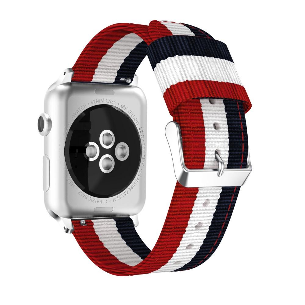 Nylonarmband Apple Watch 45mm Series 9 blå/vit/röd