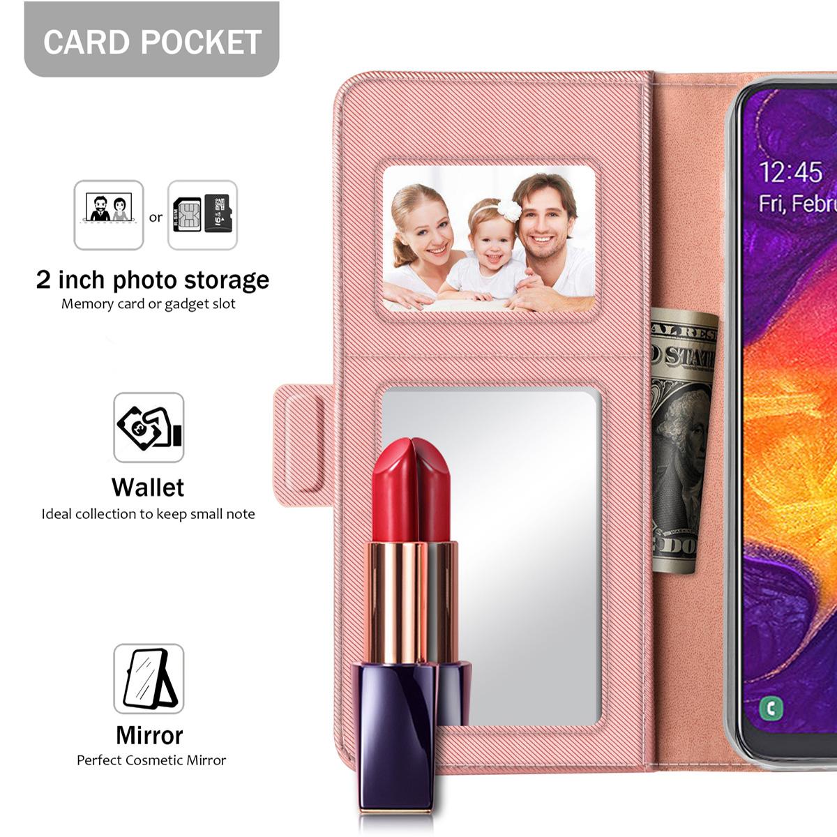 Plånboksfodral Spegel Galaxy A50 Rosa Guld