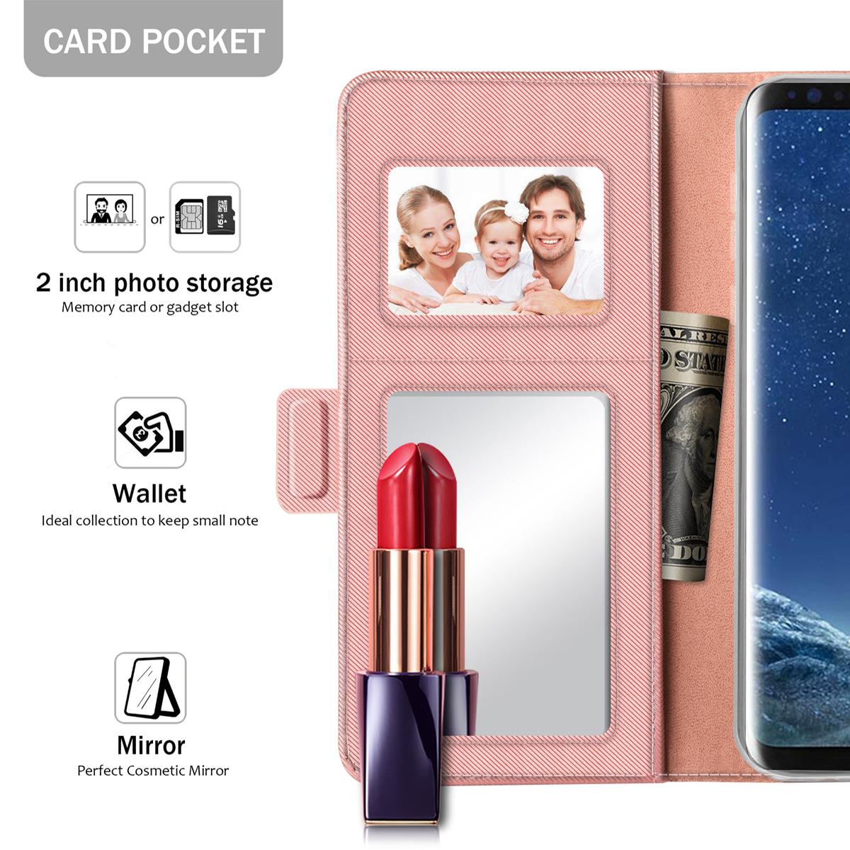 Plånboksfodral Spegel Galaxy S8 Rosa Guld
